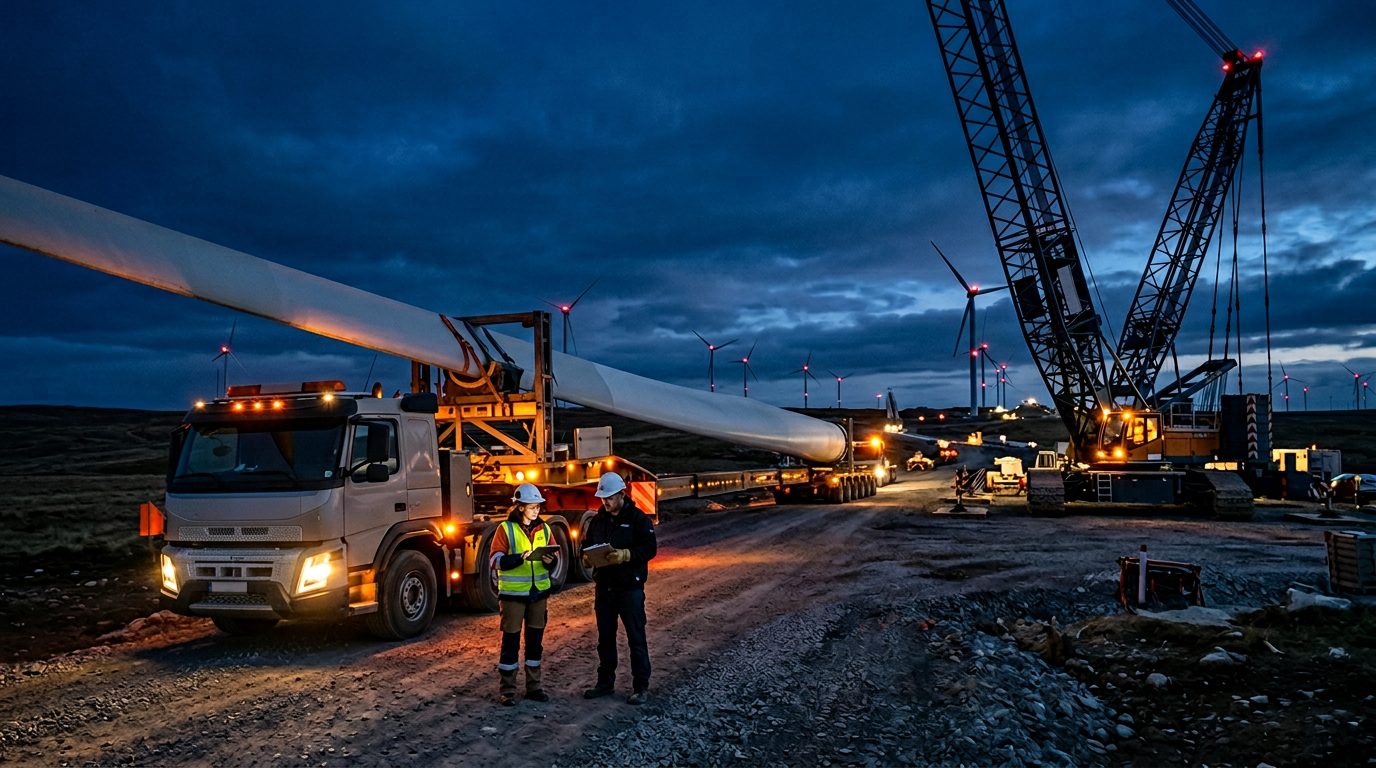 Projektcargo und Schwerlast: Rotorblatt-Transport am Windpark
